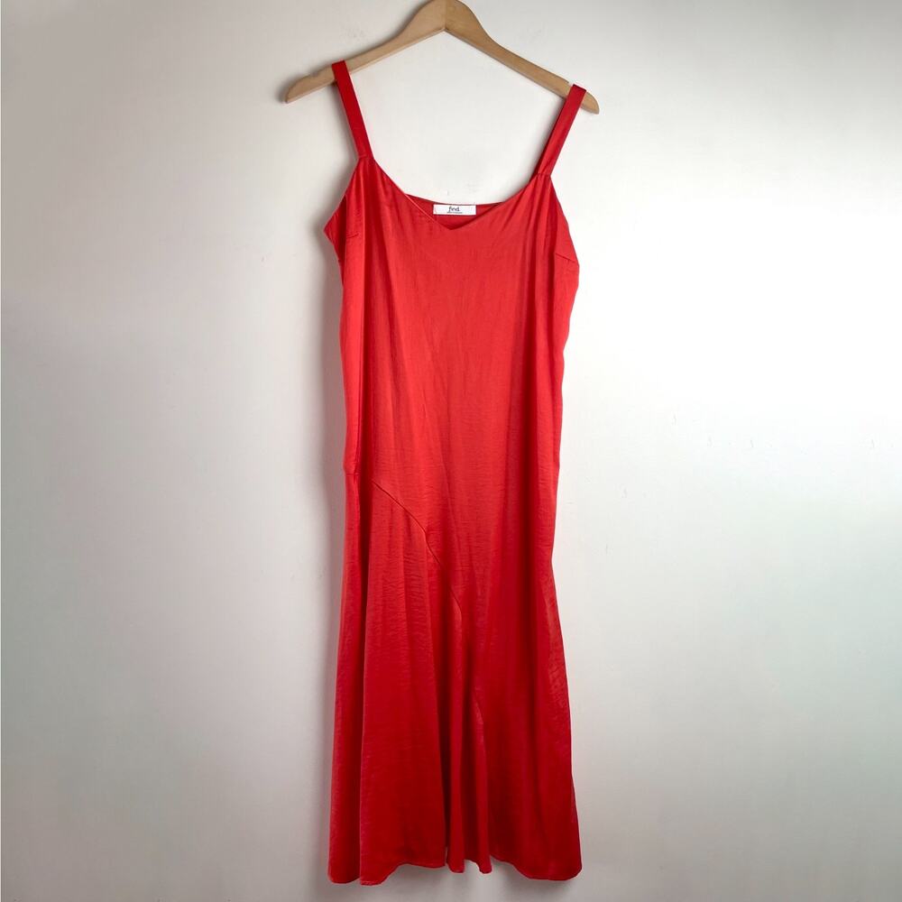 Minimalist Midi Slip Dress Sz Medium Coral Red‎ Bias Cut Elevated Basic Resort